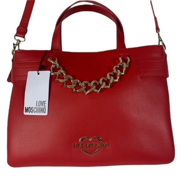 - NWT Red Love Moschino Borsa Pu Rosso Heart Purse Handbag Satchel - Picture 3 of 13